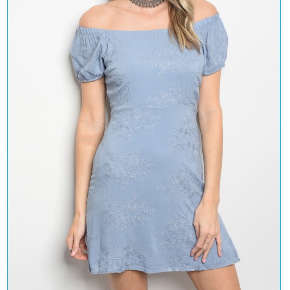 Baby Blue On/Off Shoulder Mini  Dress S M L